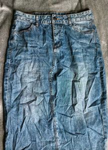 I. Washed Denim Midi Skirt