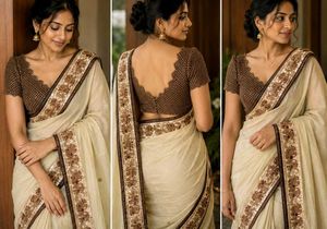 Elegant Cream Saree with Embroidered Border