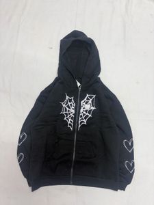 Black Zip-Up Hoodie with Spiderweb &amp; Hearts