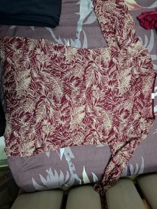Maroon Leaf Print Kurta