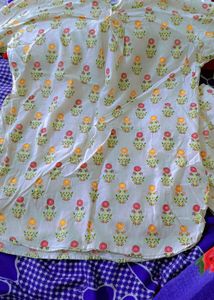 White Floral Print Kurta