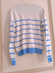 White Coloured Sweatshirt With Blue Strip For Men