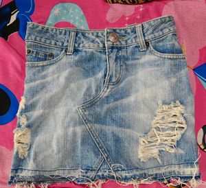 Distressed Denim Mini Skirt