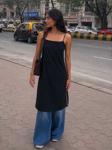 Black Chic Ethnic Adjustable Straps Straight Kurti