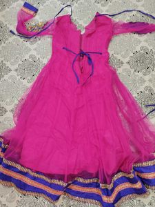 Pink &amp; Blue Embroidered Anarkali Kurta Set