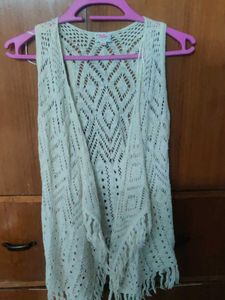 Boho White Crochet Kimono Vest