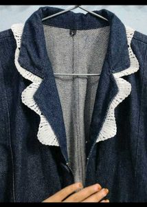 Denim Trench Coat with Lace Trim