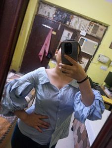 Blue and White Striped Off-Shoulder Top