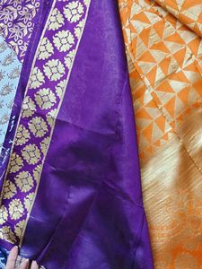 Orange &amp; Purple Saree with Gold Work
