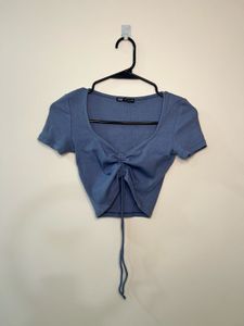 Blue Ruched Crop Top
