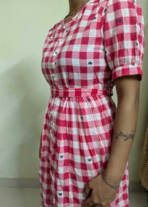 Cute Red Gingham Heart Midi Dress