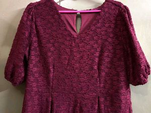Burgundy Textured Midi Dress