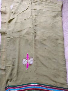 Pure Georgette saree with embroidery work lite used pls refer pics for more details