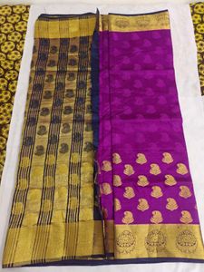 Vibrant Purple Silk Saree with Gold Border