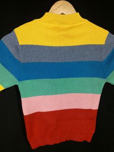 Multi Color Stripes High Neck Sweater Top