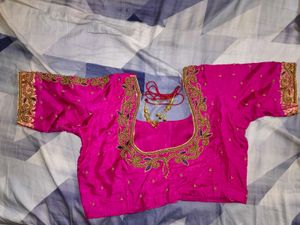 Heavy Aari Work Pink Silk Blouse