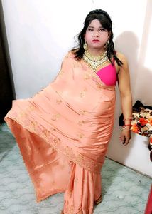 Elegant Peach Saree with Intricate Embroidery wit