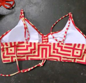 Stylish Red &amp; Tan Geo Print Bikini Set