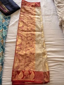 Elegant Cream and Red Saree