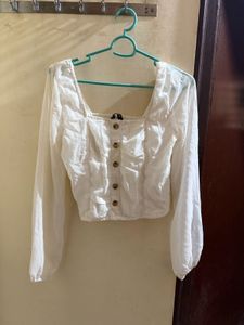 White Cropped Button-Up Blouse