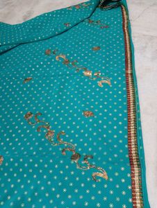 Beautiful Teal Saree with Floral Embroidery