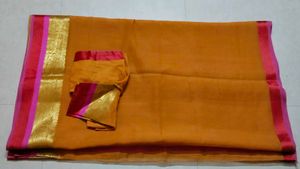 Orange Saree with Pink &amp; Gold Border