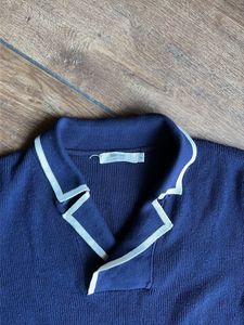 Navy Blue Collared Knit Top Free Size