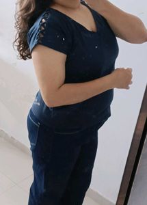 Navy Blue V-Neck Top