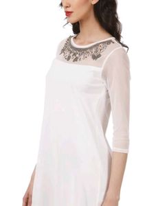 Sheer Sleeve Embellished Neck Dress