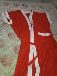 Red  bathroom gown with women