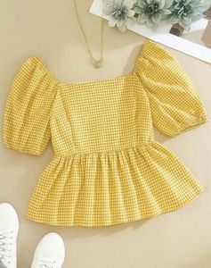Yellow Gingham Peplum Top