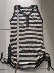 Striped Henley Tank Top with Tie Sides