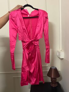 Vibrant Pink Satin Party Dress