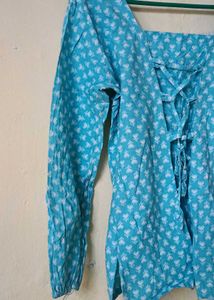 cotton Blue Printed shorts kurta