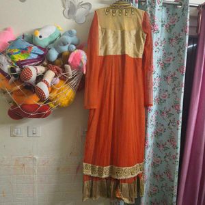 Designer Orange &amp; Gold Ethnic Gown