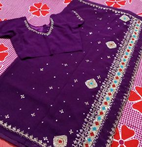 Purple Embroidered Saree with blouse