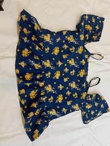 Chic Navy Floral Print Cold Shoulder Dress for 10