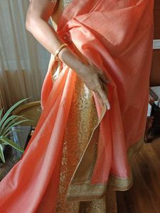 Gold Peach Saree+ 2 blouses