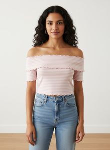 Striped Off-Shoulder Crop Top