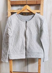 Grey Quilted Zip-Up Jacket size-36