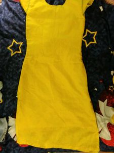 Yellow Kurta with Green Embroidery