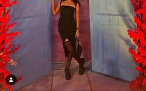 Elegant Black Ruched Midi Dress with Slit