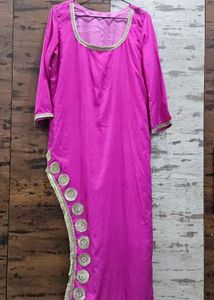 Vibrant Pink Kurta Set with Gold Embellishments