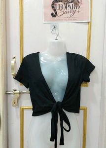 Black Tie-Front Crop Top