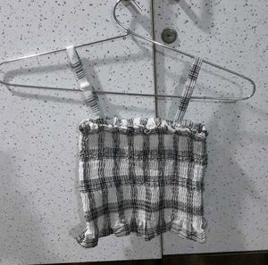 Plaid Shirt and Smocked Crop Top Set