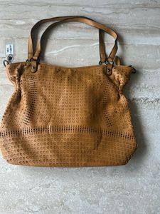 Stylish Perforated Tan Tote Bag