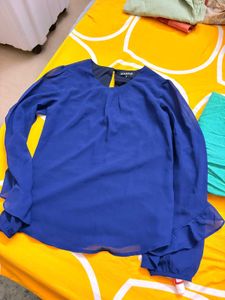 Elegant Royal Blue Sheer Blouse