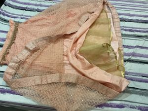 Peach Lehenga Skirt Stylish Blouse Frills Duptta