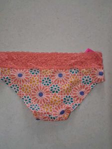 M Pretty Floral Print Briefs with Lace Trim