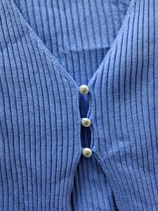 Blue Ribbed Knit Cardigan